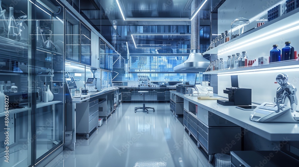 A modern laboratory with advanced scientific equipment and clean surfaces. A modern laboratory with advanced scientific equipment and clean surfaces.