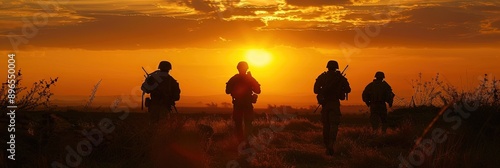 Soldiers silhouettes at sunset