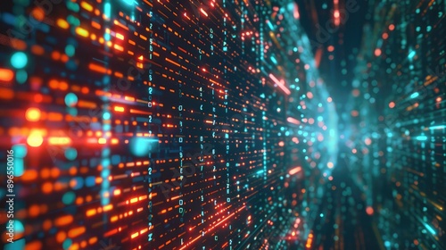 Wallpaper Mural An abstract background with a digital matrix of glowing lines and data symbols. Torontodigital.ca