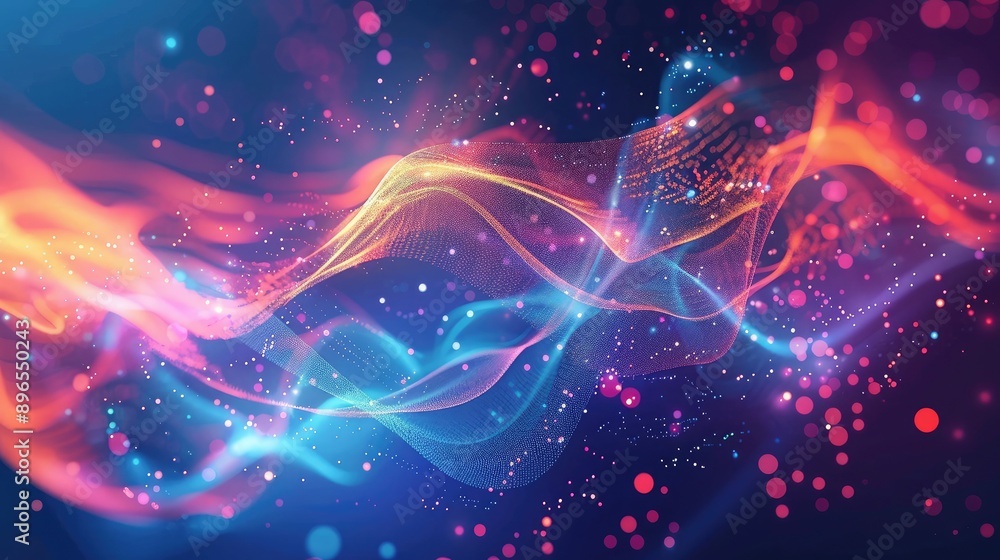 Fototapeta premium An abstract background with swirling lines and glowing dots representing data flow.