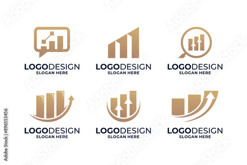 Set of golden financial data growth logo design