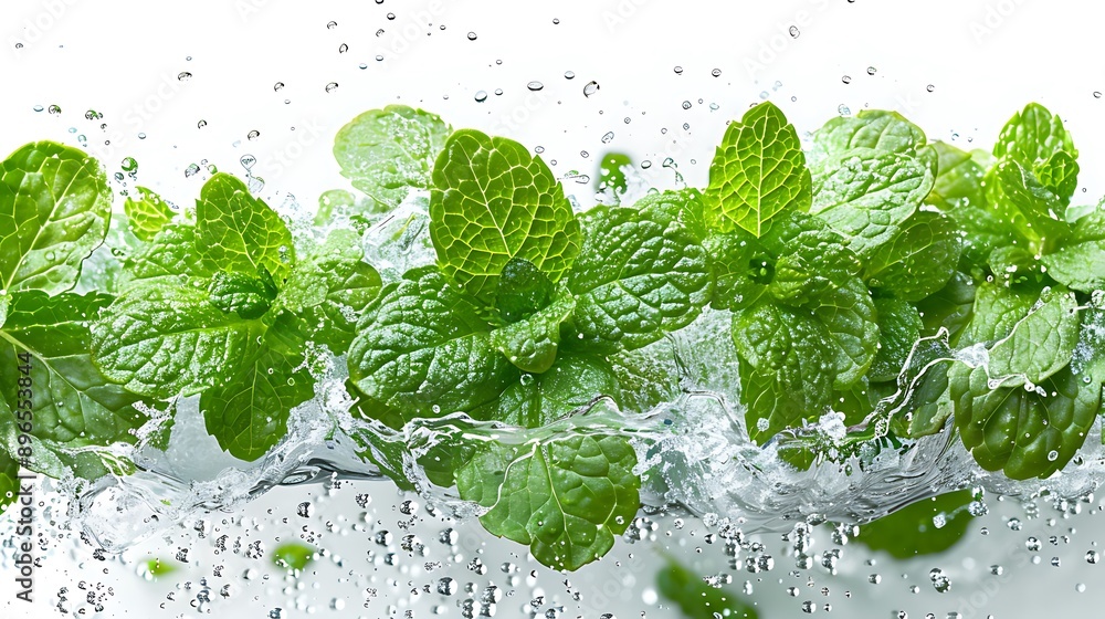 Mint leaves with splash water Mint leaves with splash water