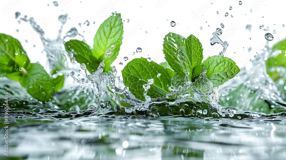 Mint leaves with splash water Mint leaves with splash water
