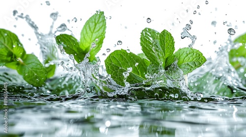 Mint leaves with splash water