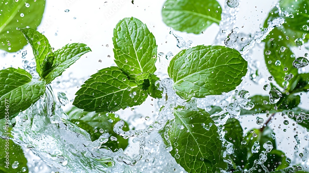 Mint leaves with splash water Mint leaves with splash water
