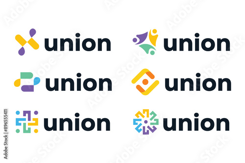 Colorful union logo design with abstract people logo collection