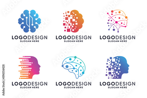 Brain tech logo, artificial intelligence logo design collection