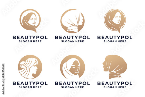 Set of Beauty face with veil logo design.