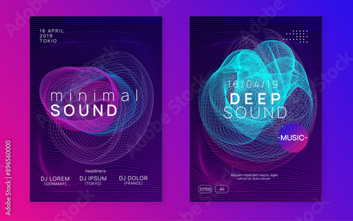 Party Event. Electro Vector. Night Club Concert Element. Music Banner. Pink Dance Design. Green Fest Background. Psychedelic Audio Invitation. Violet Party Event