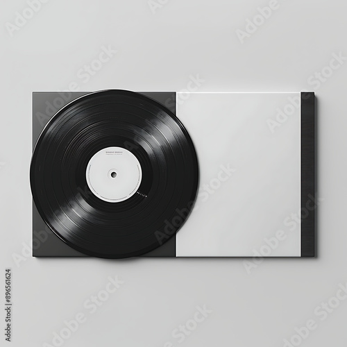 Black vinyl records on a gray background. 3d rendering mock up