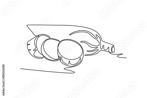 Single one line drawing of whole healthy organic yuca cassava for plantation logo identity. Fresh woody shrub concept tropical crop icon. Modern continuous line draw design graphic vector illustration