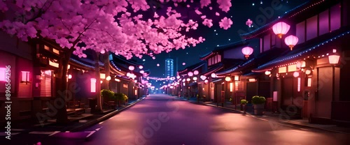 Wallpaper Mural A vibrant Japanese anime street in the night, glowing with neon signs and lanterns Torontodigital.ca