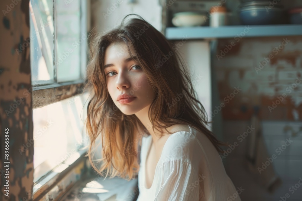 portrait of a beautiful girl with long hair in a white shirt portrait of a beautiful girl with long hair in a white shirt