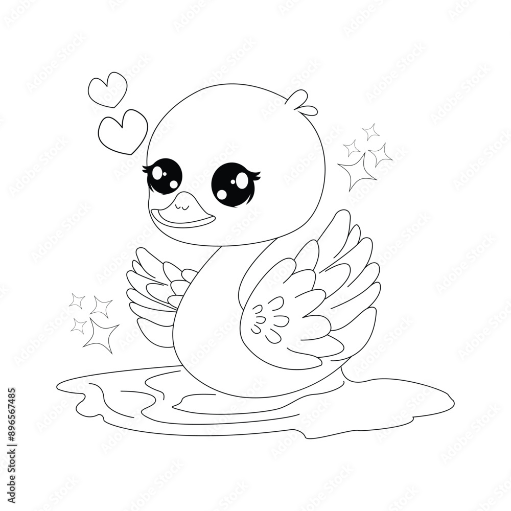 Obraz premium Cute Cartoon Swan Line Art For Kids Coloring Page.