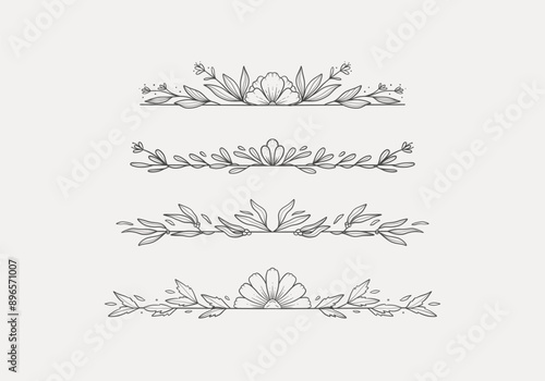 set of isolated vintage flower line divider border vector