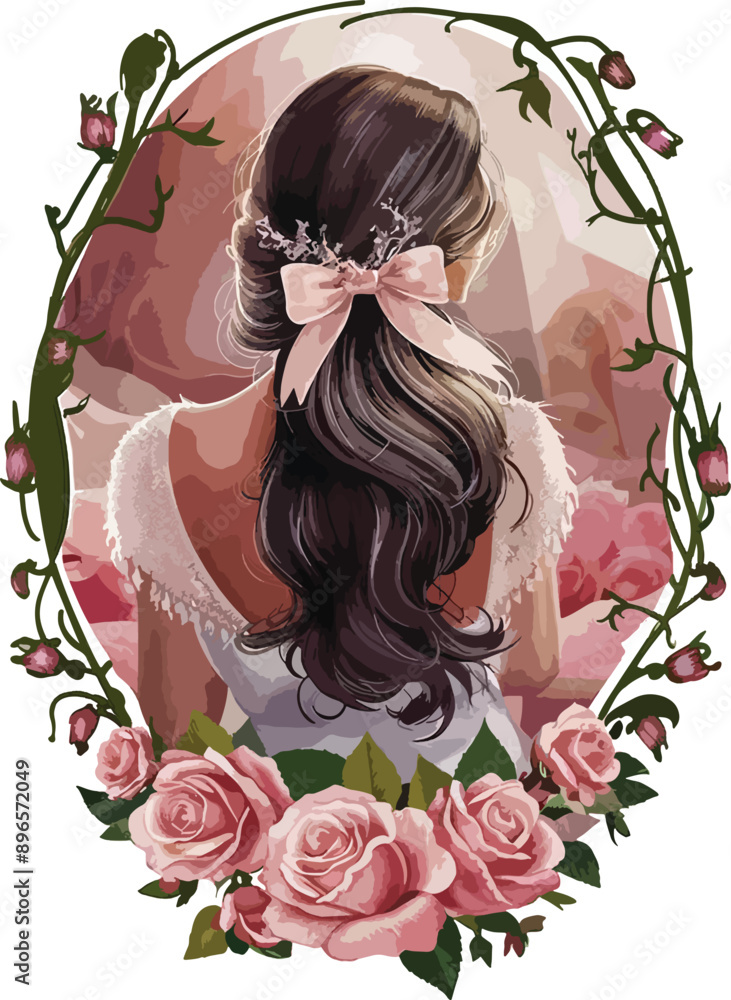 Naklejka premium Charming Art Girl Back View Clipart PNG