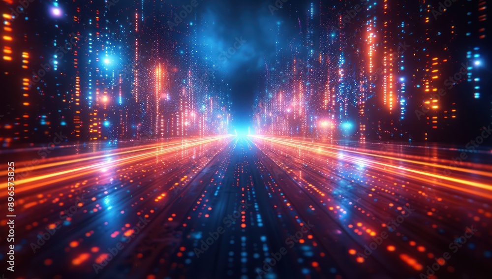 Abstract Digital Highway with Glowing Lights Abstract Digital Highway with Glowing Lights