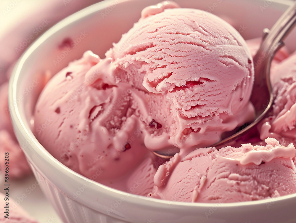 Fresh Strawberry Ice Cream with Whole Strawberries in Rustic Setting Fresh Strawberry Ice Cream with Whole Strawberries in Rustic Setting