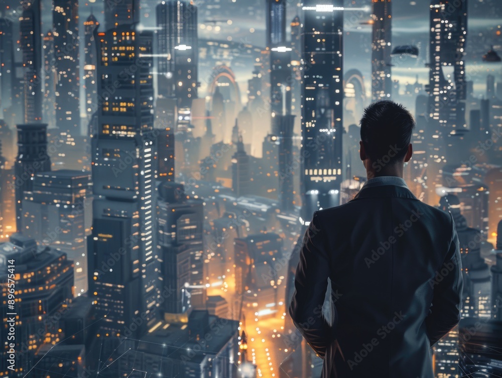 Urban landscape with towering buildings and bustling streets under the stars Urban landscape with towering buildings and bustling streets under the stars