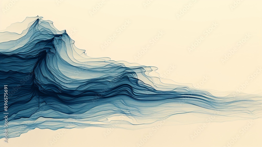 Abstract Blue Ink Waves on Cream Background. Abstract Blue Ink Waves on Cream Background.