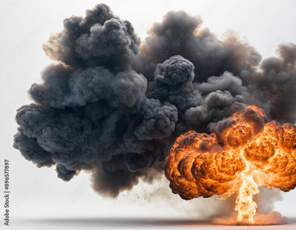 fire explosion and cloud of smoke in isolated white background fire explosion and cloud of smoke in isolated white background