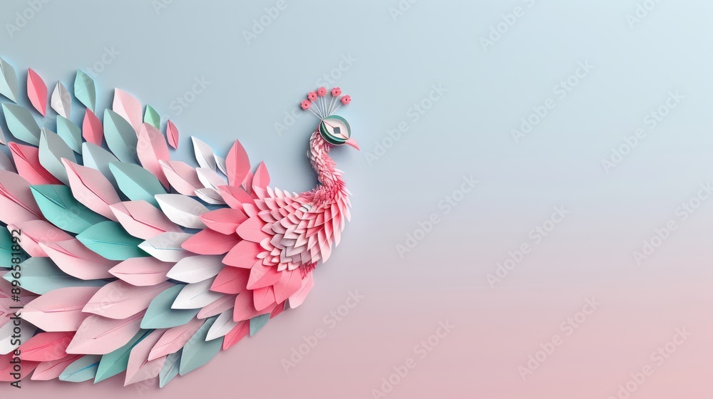 Majestic Origami Peacock: Intricate Feathers on Dreamy Gradient Background Fantasy Art with Vibrant Colors, Generative Ai Majestic Origami Peacock: Intricate Feathers on Dreamy Gradient Background Fantasy Art with Vibrant Colors, Generative Ai