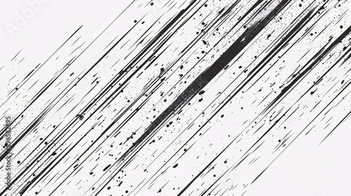 Abstract black and white diagonal lines with splatters background.