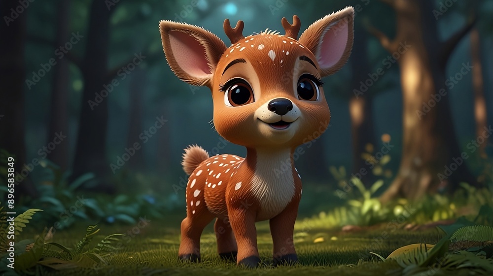 cute cartoon deer in forest cute cartoon deer in forest