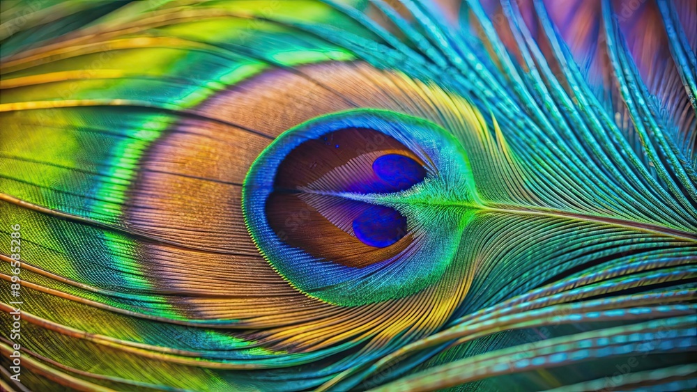 Obraz premium Close up of a vibrant peacock feather, peacock, colorful, feather, close up, bird, beauty, exotic, wildlife, plumage