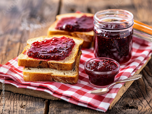 Fresh Toast with Strawberry Jam Spread for Breakfast