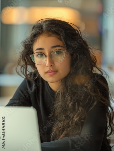 Free Download A person sits at a table with a computer, focused on work or study - GFXLoad