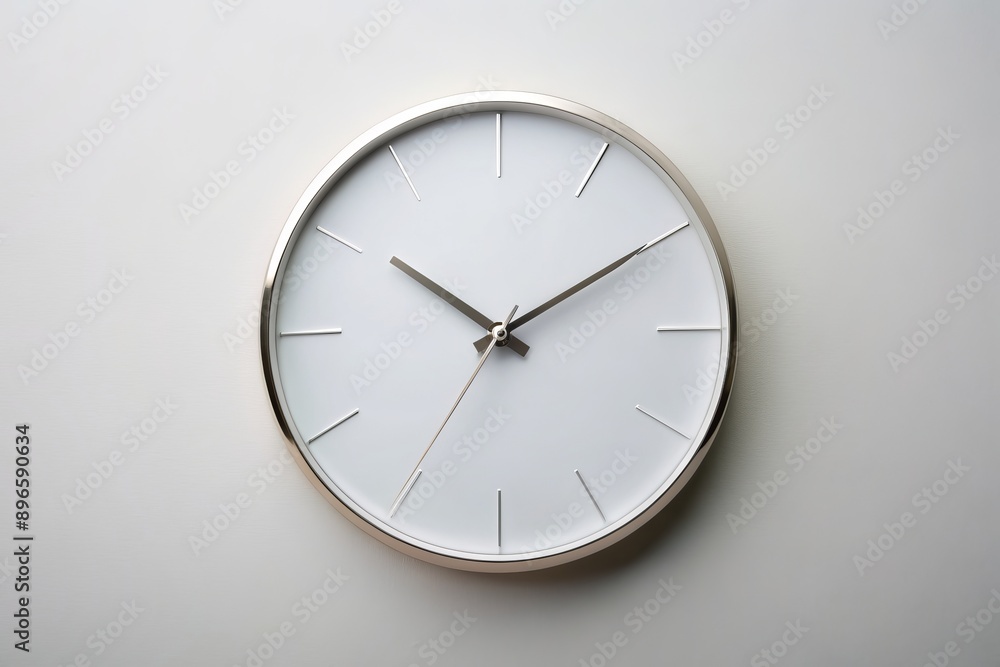 A sleek, modern wall clock with a simple white face and slim silver hands against a crisp, plain background, exuding Scandinavian-inspired elegance.