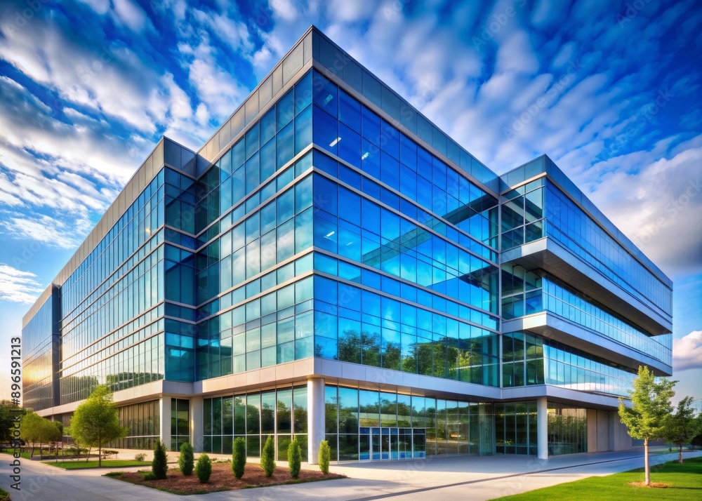 Modern corporate building exterior with sleek blue glass facade, clean lines, and contemporary architecture, symbolizing innovative business and technology advancement. Modern corporate building exterior with sleek blue glass facade, clean lines, and contemporary architecture, symbolizing innovative business and technology advancement.