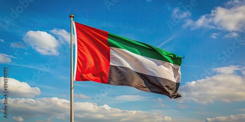 UAE flag flying in the wind on National Day, UAE, United Arab Emirates, flag, national, holiday, celebration, Middle East, heritage