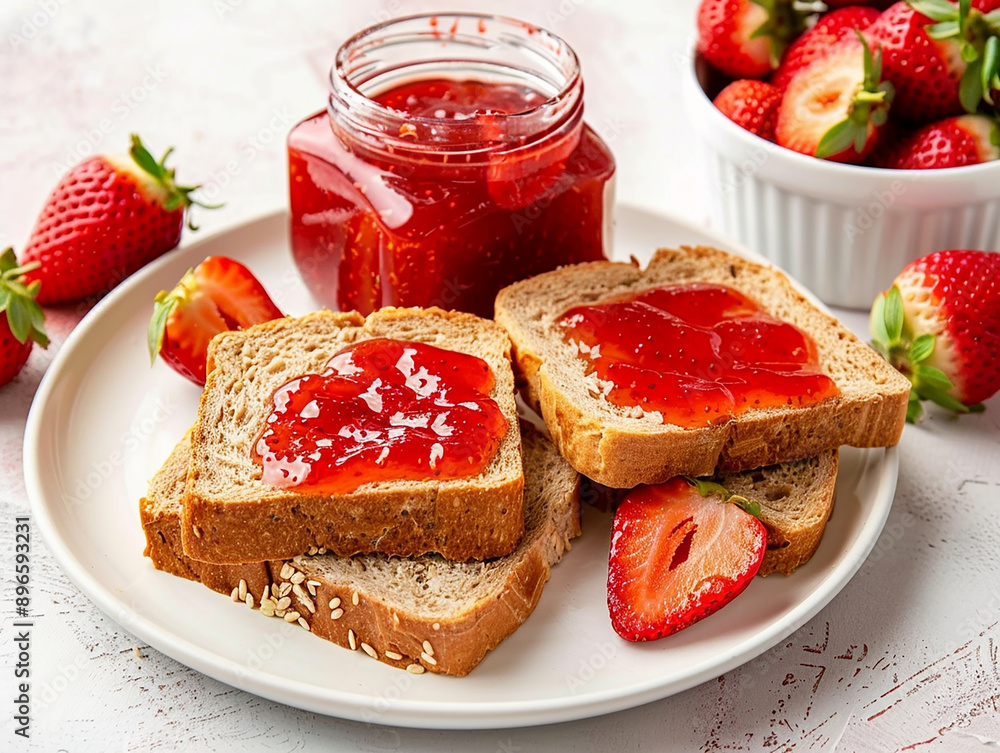 Fresh Toast with Strawberry Jam Spread for Breakfast