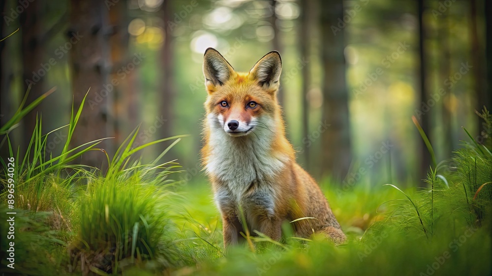 A beautiful red fox sitting among tall grass and trees in the forest, fox, wildlife, nature, outdoor, animal, forest A beautiful red fox sitting among tall grass and trees in the forest, fox, wildlife, nature, outdoor, animal, forest