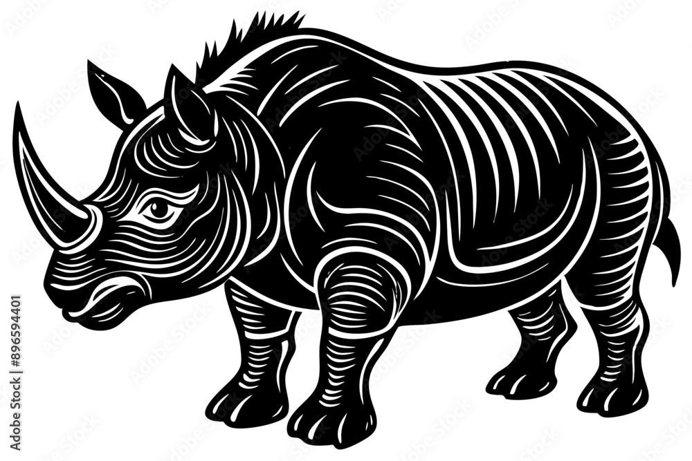 Fototapeta premium Funny Rhino Vector Illustration Cartoons, Clipart, and Line Art Design on White Background, Playful funny rhino vector design, perfect for cartoons, clipart, and line art on white background