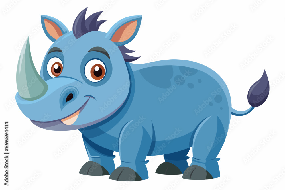 Obraz premium Funny Rhino Vector Illustration Cartoons, Clipart, and Line Art Design on White Background, Playful funny rhino vector design, perfect for cartoons, clipart, and line art on white background