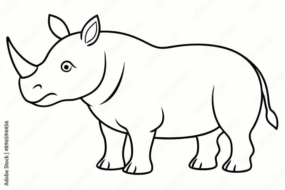 Fototapeta premium Funny Rhino Vector Illustration Cartoons, Clipart, and Line Art Design on White Background, Playful funny rhino vector design, perfect for cartoons, clipart, and line art on white background