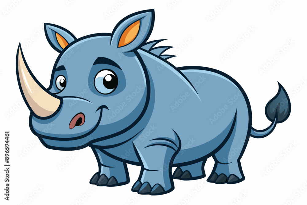 Naklejka premium Funny Rhino Vector Illustration Cartoons, Clipart, and Line Art Design on White Background, Playful funny rhino vector design, perfect for cartoons, clipart, and line art on white background