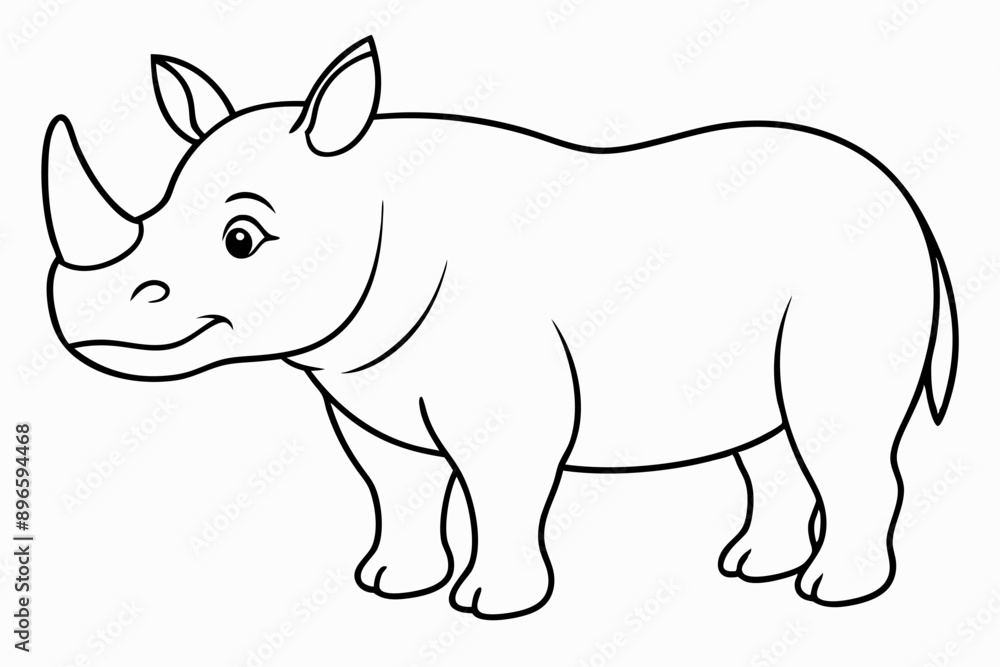 Naklejka premium Funny Rhino Vector Illustration Cartoons, Clipart, and Line Art Design on White Background, Playful funny rhino vector design, perfect for cartoons, clipart, and line art on white background