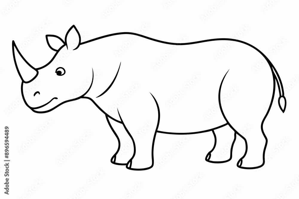 Obraz premium Funny Rhino Vector Illustration Cartoons, Clipart, and Line Art Design on White Background, Playful funny rhino vector design, perfect for cartoons, clipart, and line art on white background