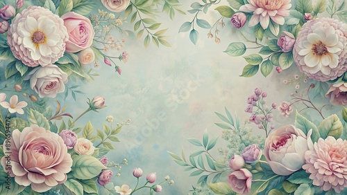 Wallpaper Mural Soft pastel shades and delicate floral patterns in a vintage-inspired composition , vintage, pastel, floral, soft, delicate Torontodigital.ca