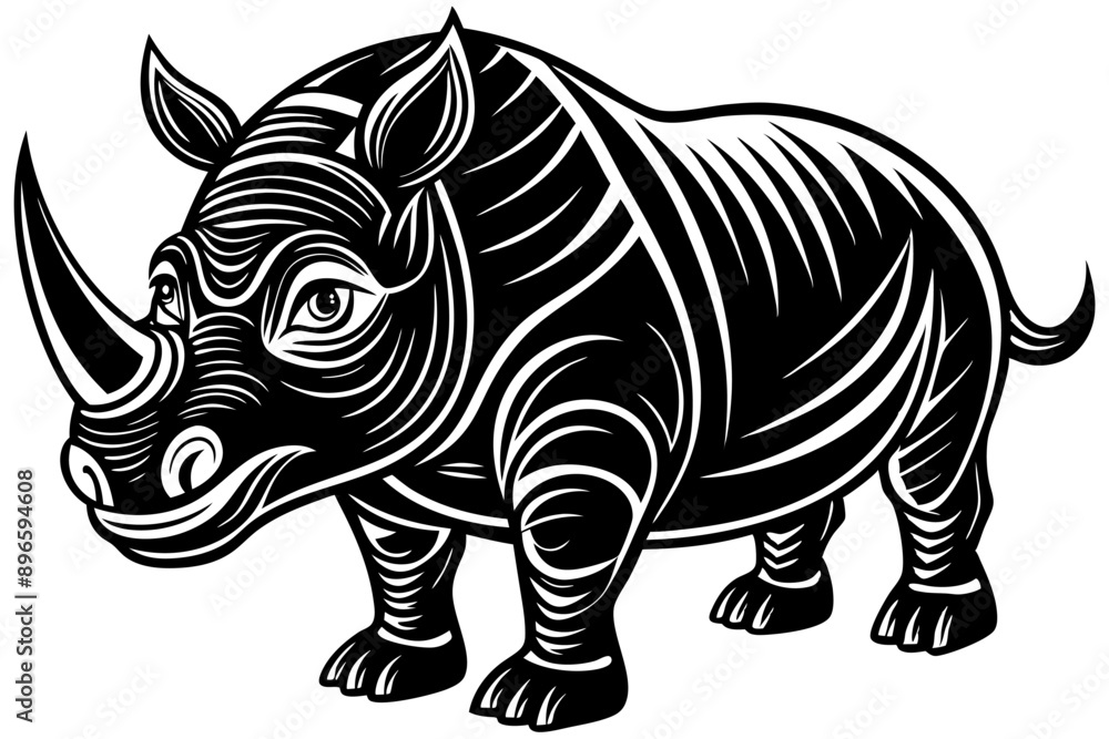 Fototapeta premium Funny Rhino Vector Illustration Cartoons, Clipart, and Line Art Design on White Background, Playful funny rhino vector design, perfect for cartoons, clipart, and line art on white background