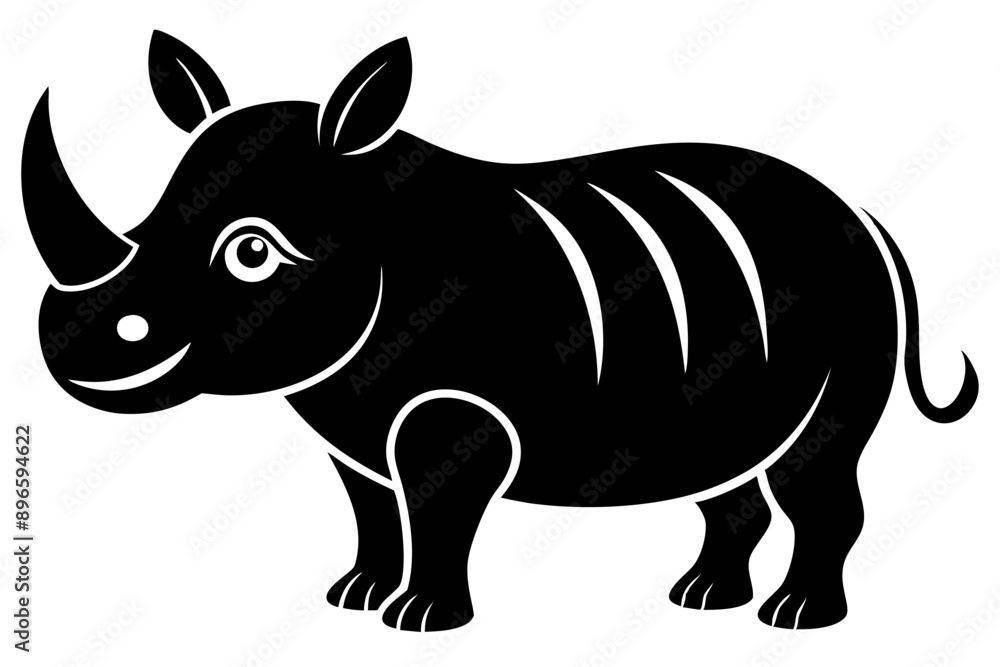 Fototapeta premium Funny Rhino Vector Illustration Cartoons, Clipart, and Line Art Design on White Background, Playful funny rhino vector design, perfect for cartoons, clipart, and line art on white background