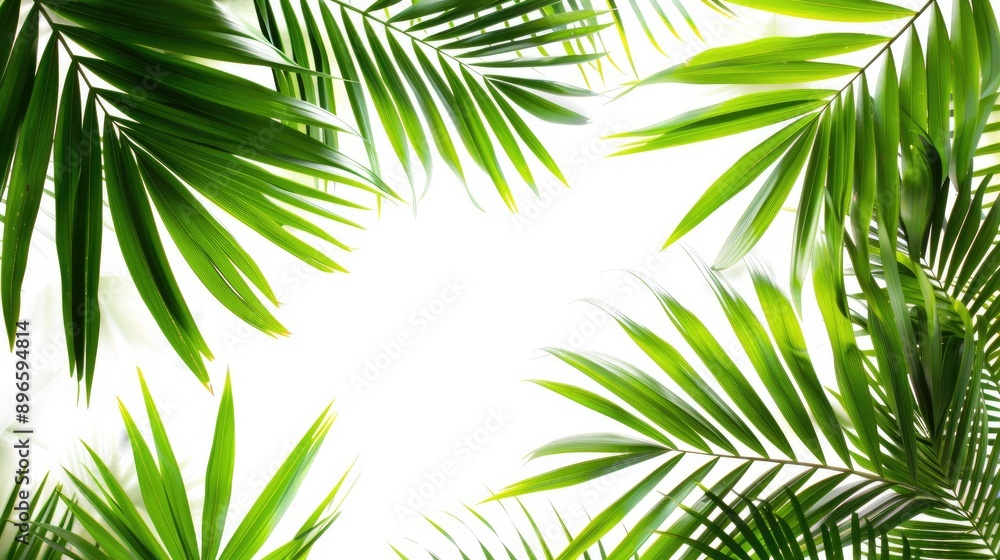 Fototapeta premium Tropical palm leaf background for travel writing with empty space