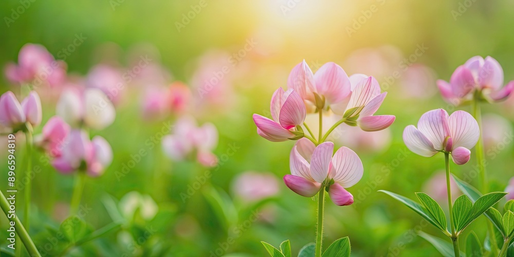 Obraz premium Peanut grass flowers in full bloom with delicate pink petals, Peanut grass, flowers, pink, bloom, nature, summer, garden