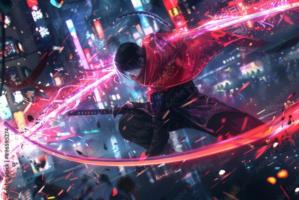 Fototapeta premium futuristic ninja anime fight
