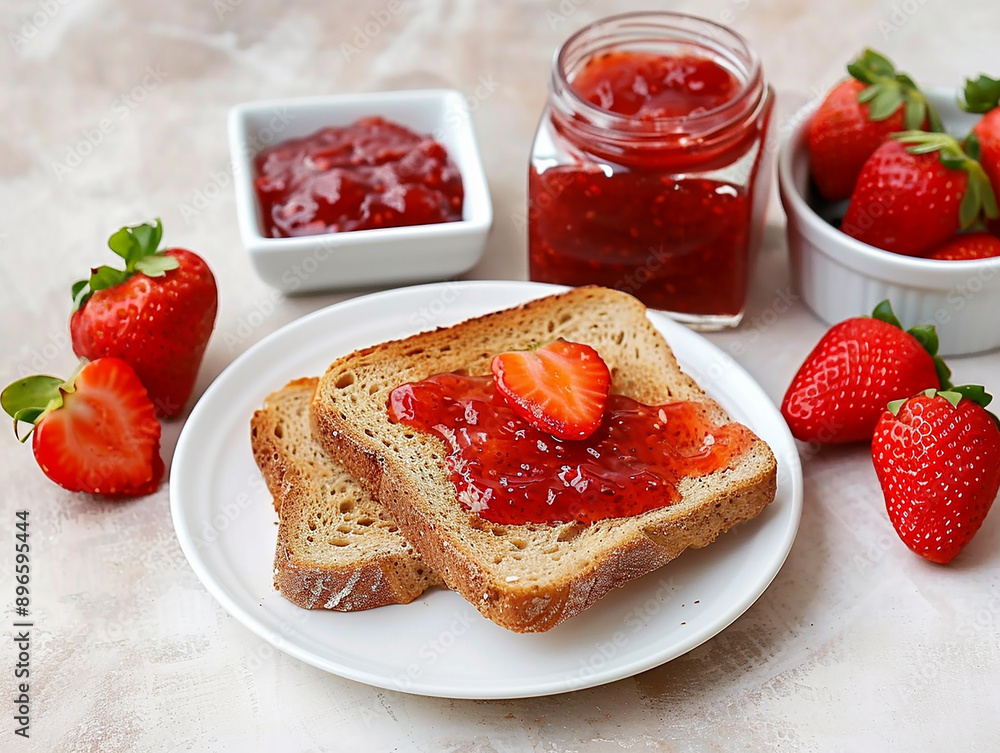 Fresh Toast with Strawberry Jam Spread for Breakfast Fresh Toast with Strawberry Jam Spread for Breakfast