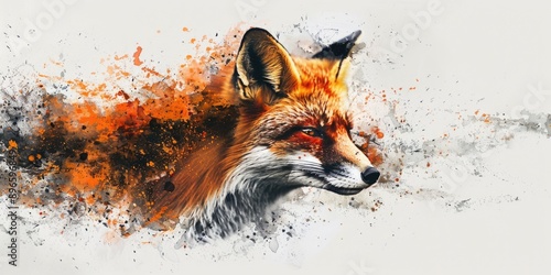 Wallpaper Mural A vibrant red fox with bright orange paint splatters on its fur Torontodigital.ca